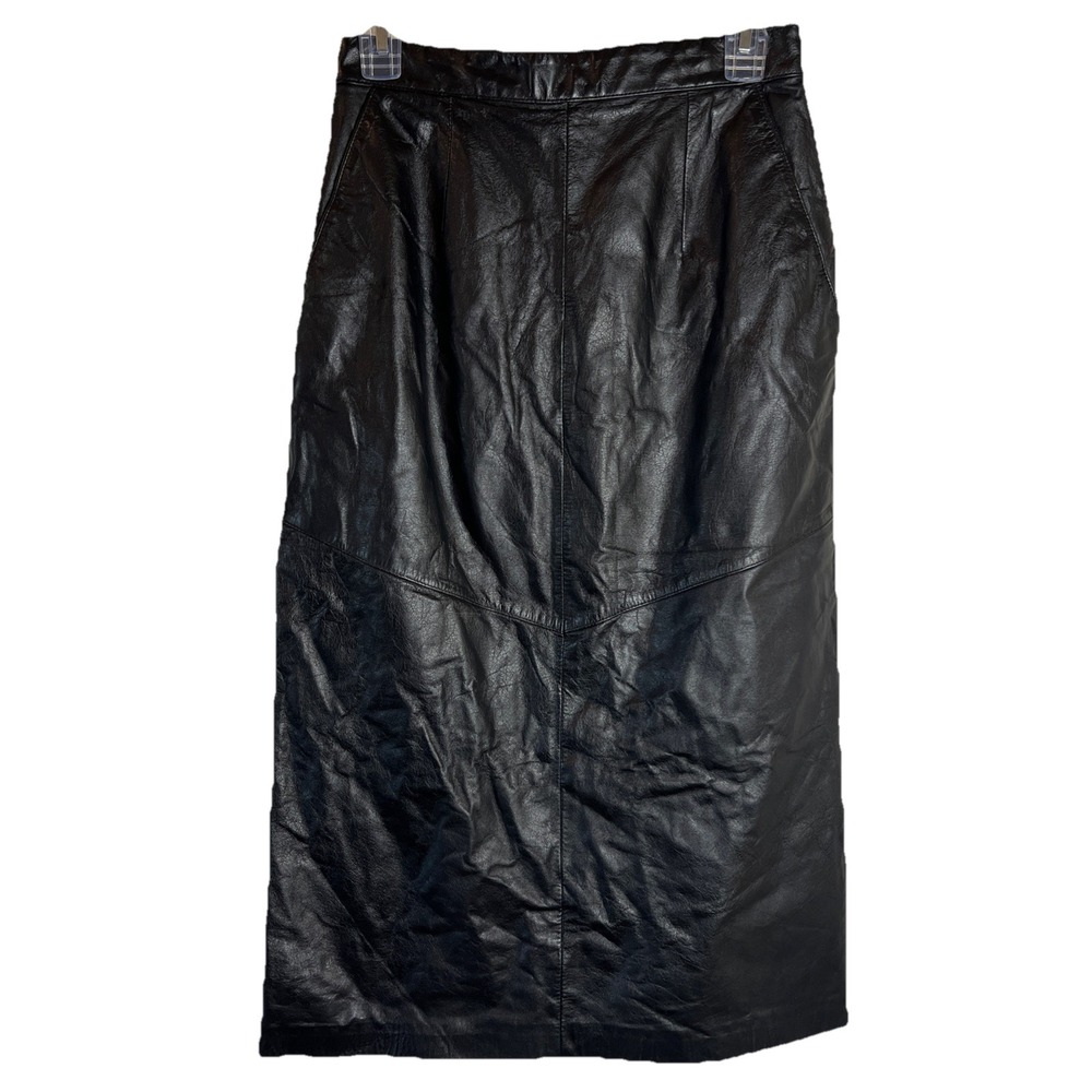 Evan Davies Pencil Black 100% Leather Lined Midi Skirt Size 8
